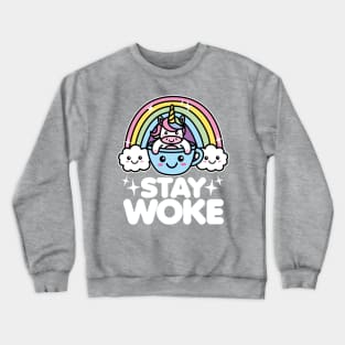 Stay Woke Kawaii Unicorn in Coffee Cup Crewneck Sweatshirt